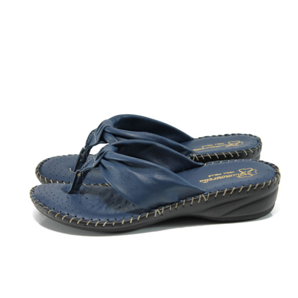 Сини анатомични дамски чехли, естествена кожа - всекидневни обувки за лятото N 100010904