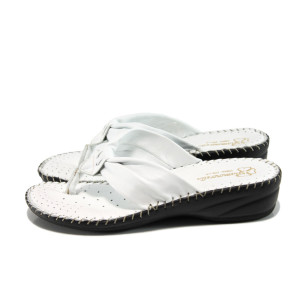 Бели анатомични дамски чехли, естествена кожа - всекидневни обувки за лятото N 100010905