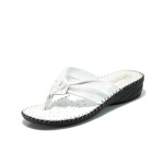 Бели анатомични дамски чехли, естествена кожа - всекидневни обувки за лятото N 100010905