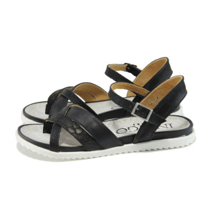 Черни анатомични дамски сандали, естествена кожа - всекидневни обувки за лятото N 100010898