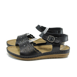 Черни анатомични дамски сандали, здрава еко-кожа - всекидневни обувки за лятото N 100010913