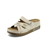 Бежови анатомични дамски чехли, здрава еко-кожа - всекидневни обувки за лятото N 100010916
