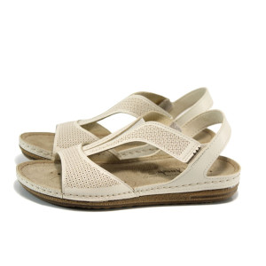 Бежови анатомични дамски сандали, здрава еко-кожа - всекидневни обувки за лятото N 100010915