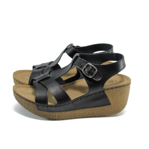 Черни анатомични дамски сандали, здрава еко-кожа - всекидневни обувки за лятото N 100010910