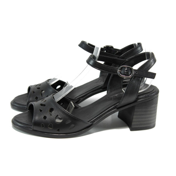 Черни дамски сандали, естествена кожа - всекидневни обувки за лятото N 100010928