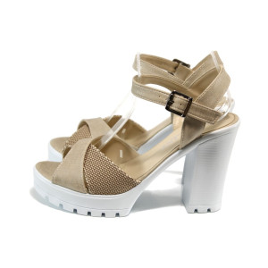 Бежови анатомични дамски сандали, естествена кожа - всекидневни обувки за лятото N 100010930