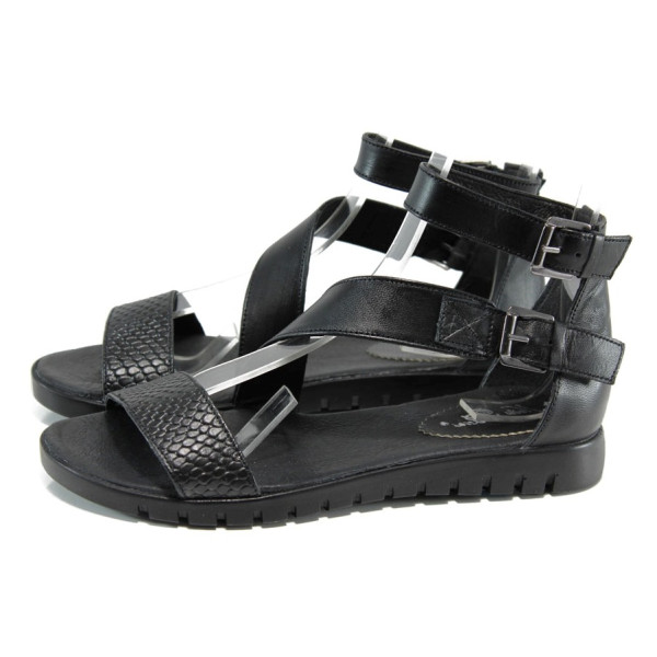 Черни анатомични дамски сандали, естествена кожа - всекидневни обувки за лятото N 100010931