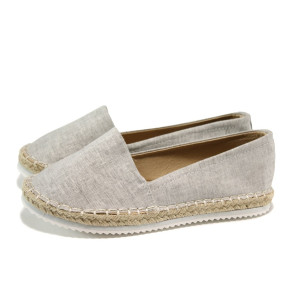 Сиви дамски обувки с равна подметка, текстилна материя - всекидневни обувки за пролетта и лятото N 100010941