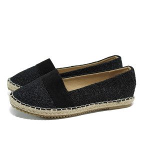 Черни анатомични дамски обувки с равна подметка, текстилна материя - всекидневни обувки за пролетта и лятото N 100010939