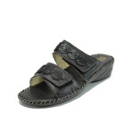 Черни анатомични дамски чехли, естествена кожа - всекидневни обувки за лятото N 100010997