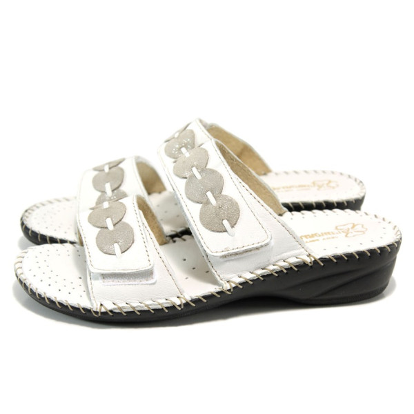 Бели анатомични дамски чехли, естествена кожа - всекидневни обувки за лятото N 100010996