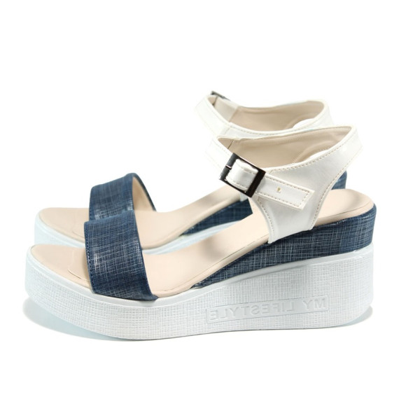 Сини дамски сандали, здрава еко-кожа - ежедневни обувки за лятото N 100011013