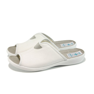 Бели анатомични дамски чехли, здрава еко-кожа - ежедневни обувки за целогодишно ползване N 100011020