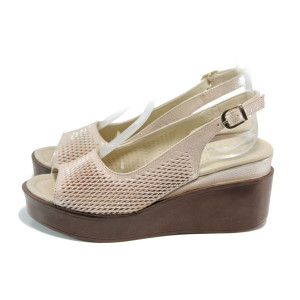 Бежови анатомични дамски сандали, естествена кожа - всекидневни обувки за лятото N 100011035