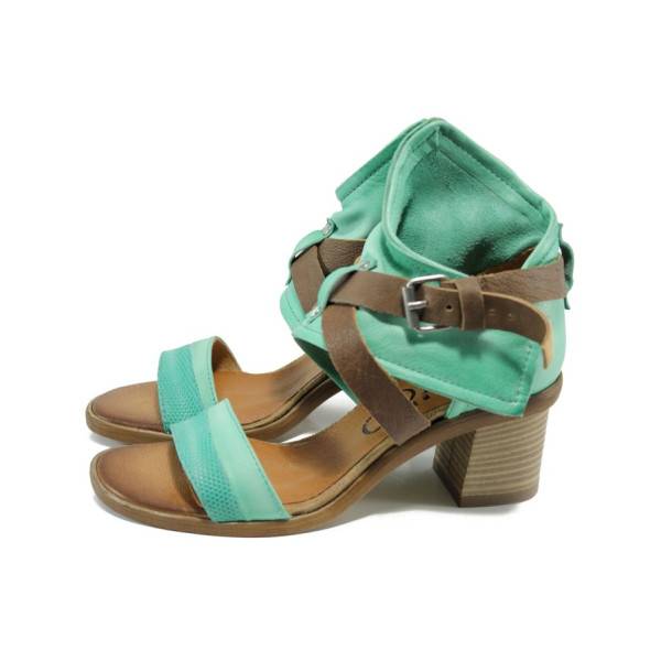 Зелени анатомични дамски сандали, естествена кожа - всекидневни обувки за лятото N 100011042