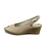 Бежови анатомични дамски сандали, естествена кожа - всекидневни обувки за лятото N 100011056