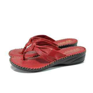 Червени анатомични дамски чехли, естествена кожа - всекидневни обувки за лятото N 100011050