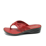 Червени анатомични дамски чехли, естествена кожа - всекидневни обувки за лятото N 100011050