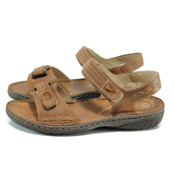 Кафяви анатомични дамски сандали, естествена кожа - всекидневни обувки за лятото N 100011052