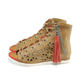 Бежови анатомични дамски сандали, естествена кожа - всекидневни обувки за лятото N 100011059