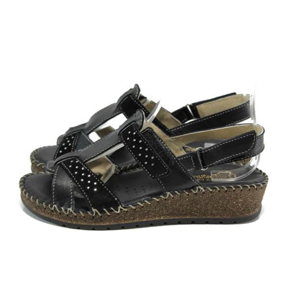 Черни дамски сандали, естествена кожа - всекидневни обувки за лятото N 100011117