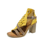 Жълти анатомични дамски сандали, естествена кожа - всекидневни обувки за лятото N 100011106