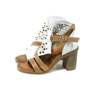 Бели анатомични дамски сандали, естествена кожа - всекидневни обувки за лятото N 100011107