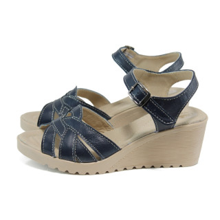 Сини анатомични дамски сандали, естествена кожа - всекидневни обувки за лятото N 100011151