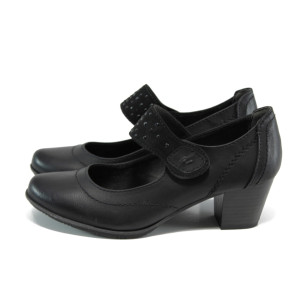 Черни дамски обувки със среден ток, здрава еко-кожа - всекидневни обувки за есента и зимата N 100011146