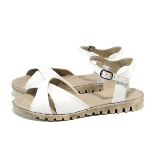 Бели дамски сандали, естествена кожа - всекидневни обувки за лятото N 100011108