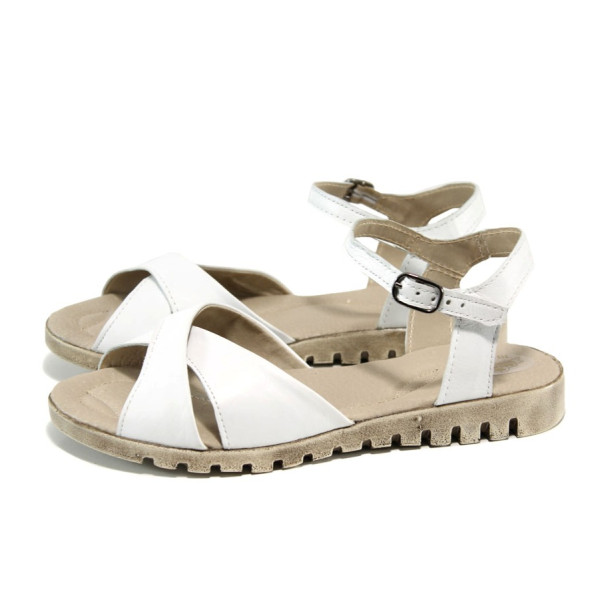 Бели дамски сандали, естествена кожа - всекидневни обувки за лятото N 100011108
