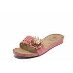 Розови анатомични дамски чехли, здрава еко-кожа - ежедневни обувки за пролетта и лятото N 100011188