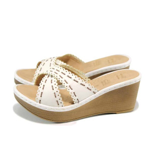 Бели анатомични дамски чехли, здрава еко-кожа - ежедневни обувки за пролетта и лятото N 100011184