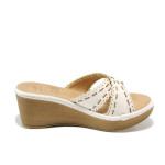 Бели анатомични дамски чехли, здрава еко-кожа - ежедневни обувки за пролетта и лятото N 100011184