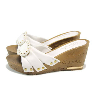 Бели анатомични дамски чехли, здрава еко-кожа - ежедневни обувки за пролетта и лятото N 100011182