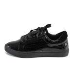 Черни дамски обувки с равна подметка, здрава еко-кожа - ежедневни обувки за пролетта и лятото N 100011189