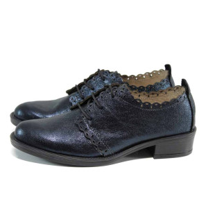 Сини анатомични дамски обувки със среден ток, естествена кожа - всекидневни обувки за есента и зимата N 100011252