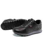 Черни анатомични дамски обувки с равна подметка, естествена кожа - всекидневни обувки за есента и зимата N 100011322