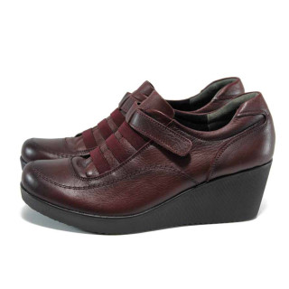 Винени дамски обувки с равна подметка, естествена кожа - всекидневни обувки за есента и зимата N 100011323