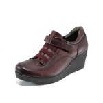 Винени дамски обувки с равна подметка, естествена кожа - всекидневни обувки за есента и зимата N 100011323