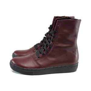 Винени дамски боти, естествена кожа - всекидневни обувки за есента и зимата N 100011300