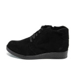 Черни дамски боти, естествен велур - всекидневни обувки за есента и зимата N 100016780