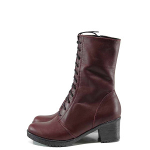 Винени дамски боти, естествена кожа - всекидневни обувки за есента и зимата N 100011304