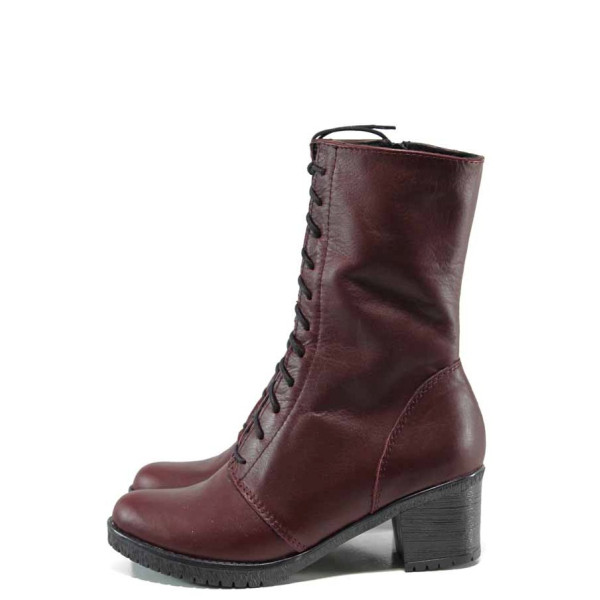 Винени дамски боти, естествена кожа - всекидневни обувки за есента и зимата N 100011304