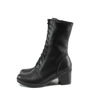 Черни дамски боти, естествена кожа - всекидневни обувки за есента и зимата N 100011303