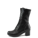Черни дамски боти, естествена кожа - всекидневни обувки за есента и зимата N 100011303
