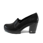 Черни дамски обувки с висок ток, естествена кожа - всекидневни обувки за есента и зимата N 100011356