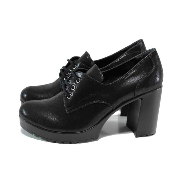 Черни дамски обувки с висок ток, естествена кожа - всекидневни обувки за есента и зимата N 100011355