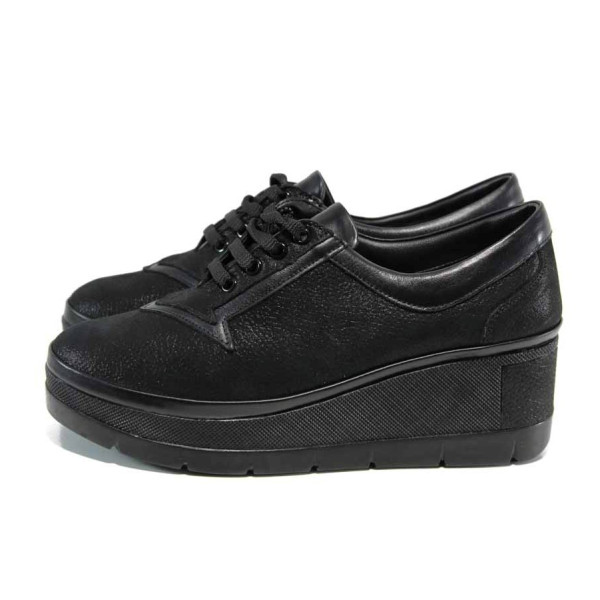 Черни анатомични дамски обувки с платформа, естествена кожа - всекидневни обувки за есента и зимата N 100011490