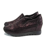 Винени анатомични дамски обувки с платформа, естествена кожа - всекидневни обувки за есента и зимата N 100011492